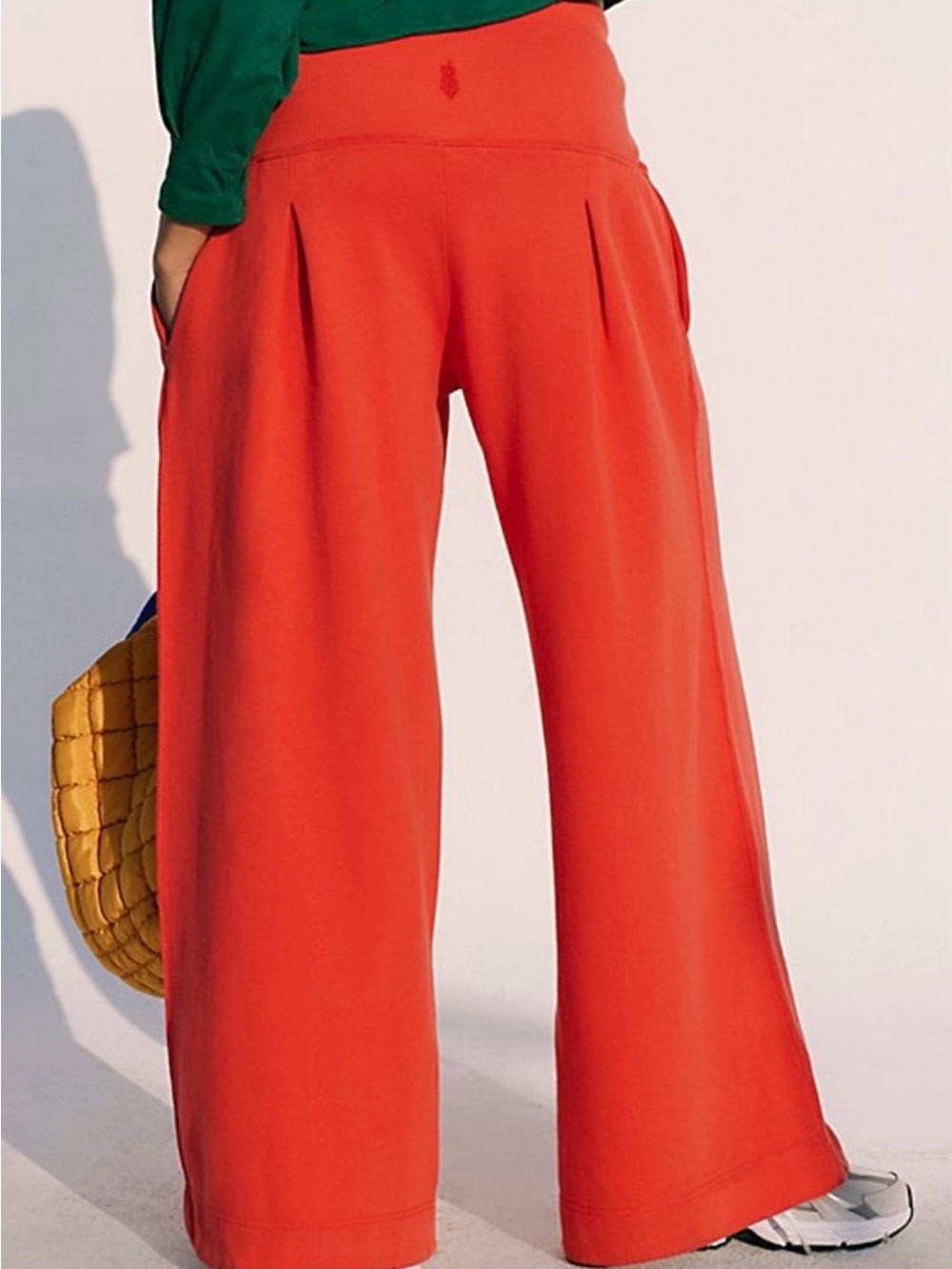 Free People Studio Siren Wide-Leg Orange- High Waist, Pleated Front- Large